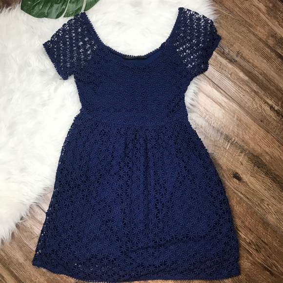 Zara Dresses & Skirts - Zara • Blue Crochet Lace Fit and Flare Dress